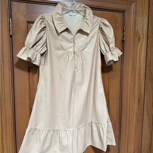 S’edge Tan Faux Letter Puff Sleeve Mini Dress
